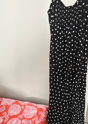 Puantiye Desenli Siyah Uzun Askılı Elbise - Görsel 3