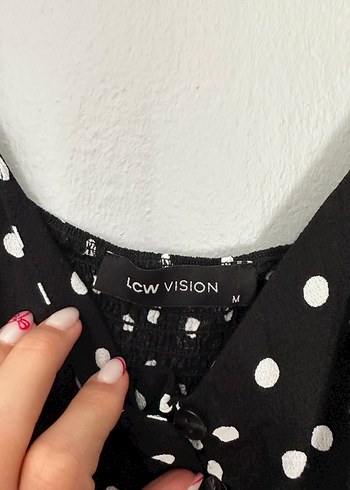 Puantiye Desenli Siyah Uzun Askılı Elbise - Görsel 5