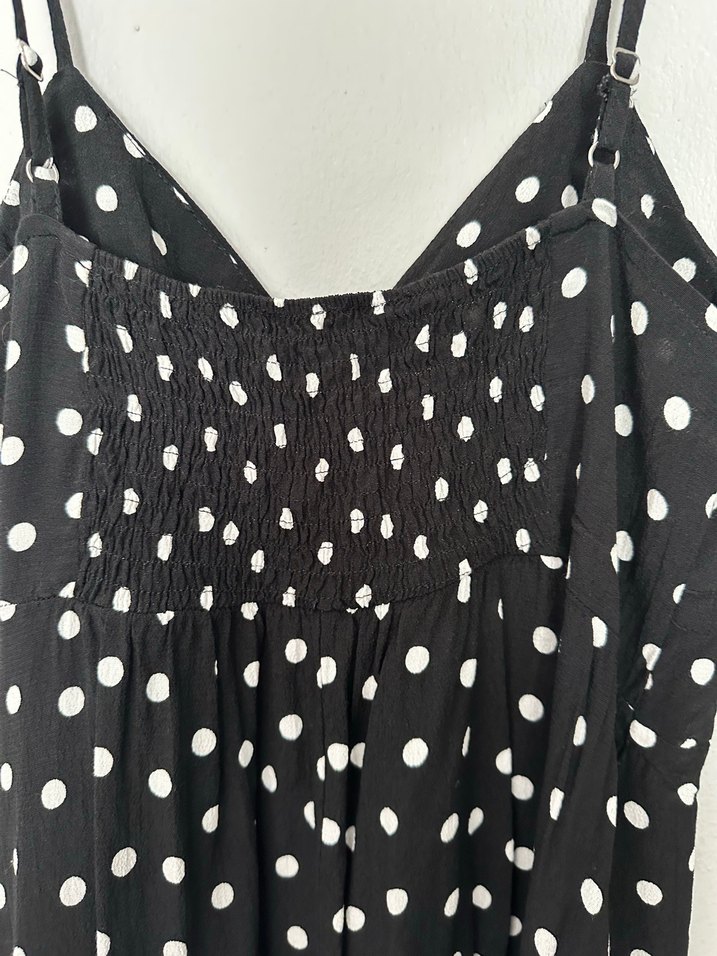 Puantiye Desenli Siyah Uzun Askılı Elbise - Görsel 2