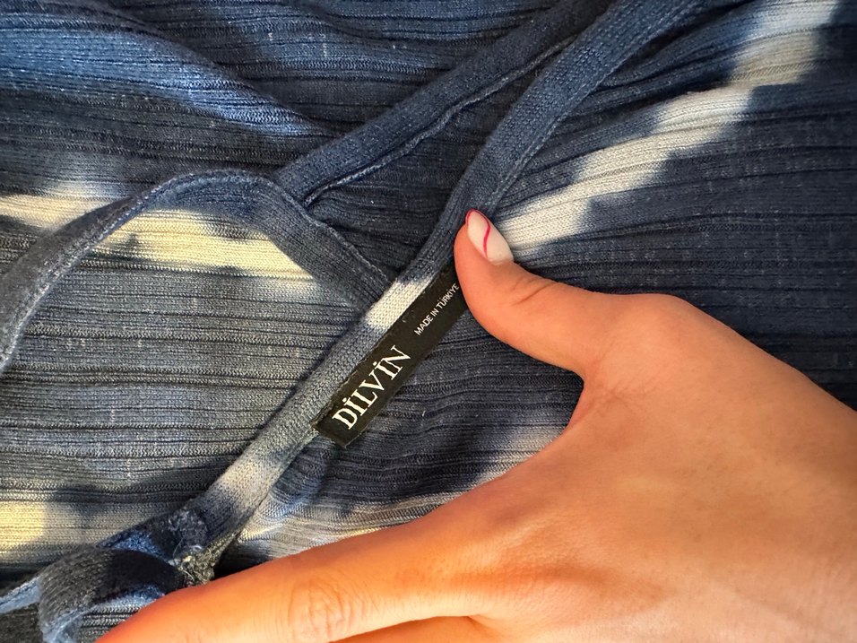 Lacivert Batik Desenli Uzun Bohem Elbise - Görsel 5