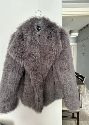 Gri Kadın Kürk Detaylı Midi Mont - Görsel 2