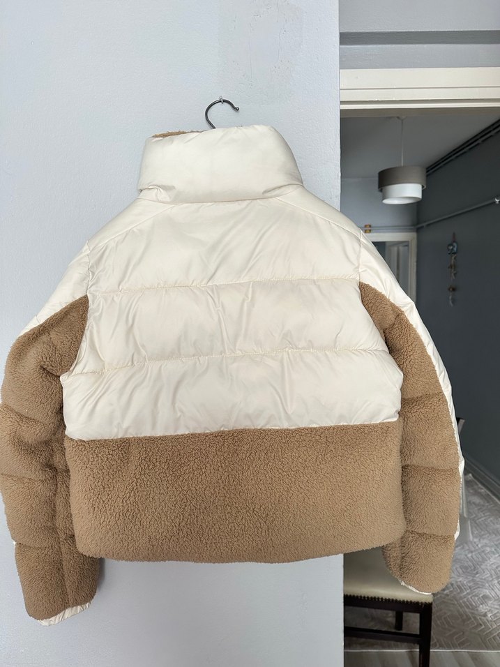 Bej Kadın Midi Kış Montu, Kürk Detaylı - Görsel 2