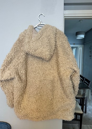 Bej Kapüşonlu Peluş Kadın Ceket - Görsel 3
