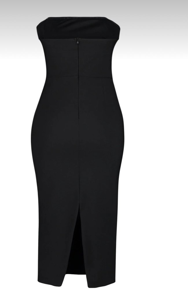 Siyah Taşlı Uzun Straplez Kalem Elbise - Görsel 5