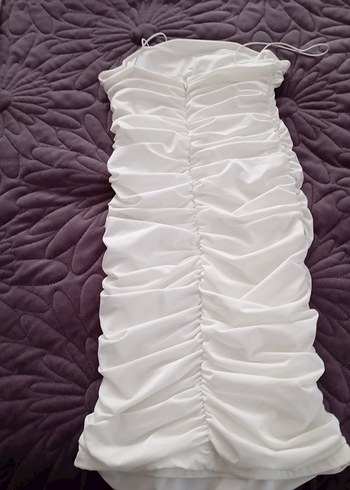 Beyaz Drapeli Midi Abiye Elbise - Görsel 2