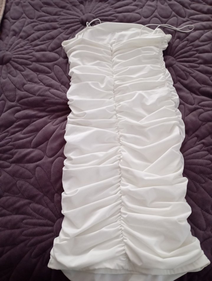 Beyaz Drapeli Midi Abiye Elbise - Görsel 2