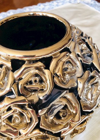 Altın Renkli Gül Desenli Mumluk Seti - Görsel 7