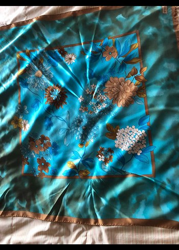 Bohem Tarz Turkuaz İpek eşarp - Görsel 3