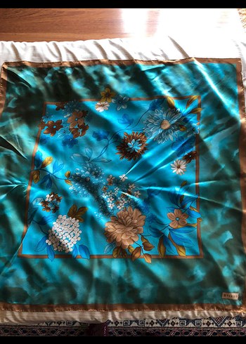 Bohem Tarz Turkuaz İpek eşarp - Görsel 2