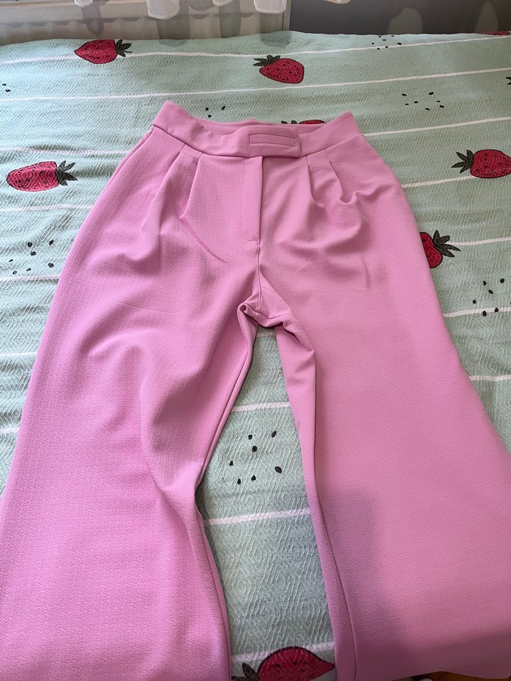 Pembe Pilili Kadın Kumaş Pantolon - Görsel 2