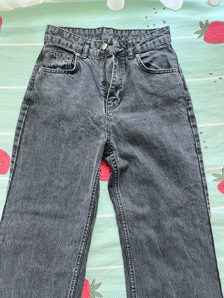 Gri Düğmeli Kadın Denim Pantolon - Görsel 2