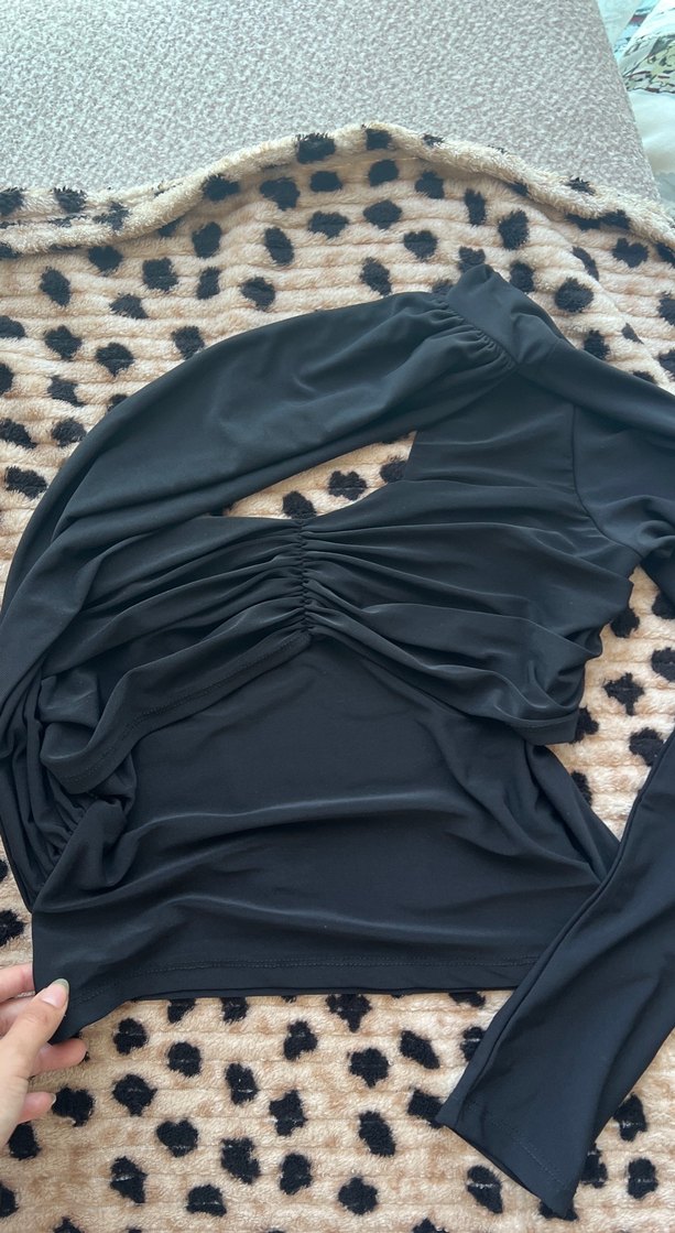 Siyah tek Kollu Kadın Bluz - Görsel 3