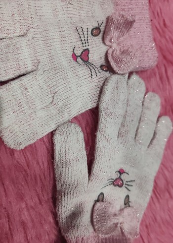 Nakışlı Pembe Kız Çocuk Eldiveni - Görsel 3