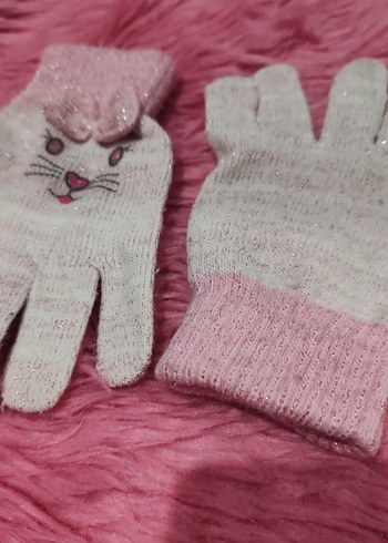 Nakışlı Pembe Kız Çocuk Eldiveni - Görsel 2