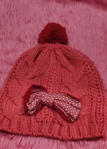 Pembe Nakışlı Örgü Kız Çocuk Bere - Görsel 2