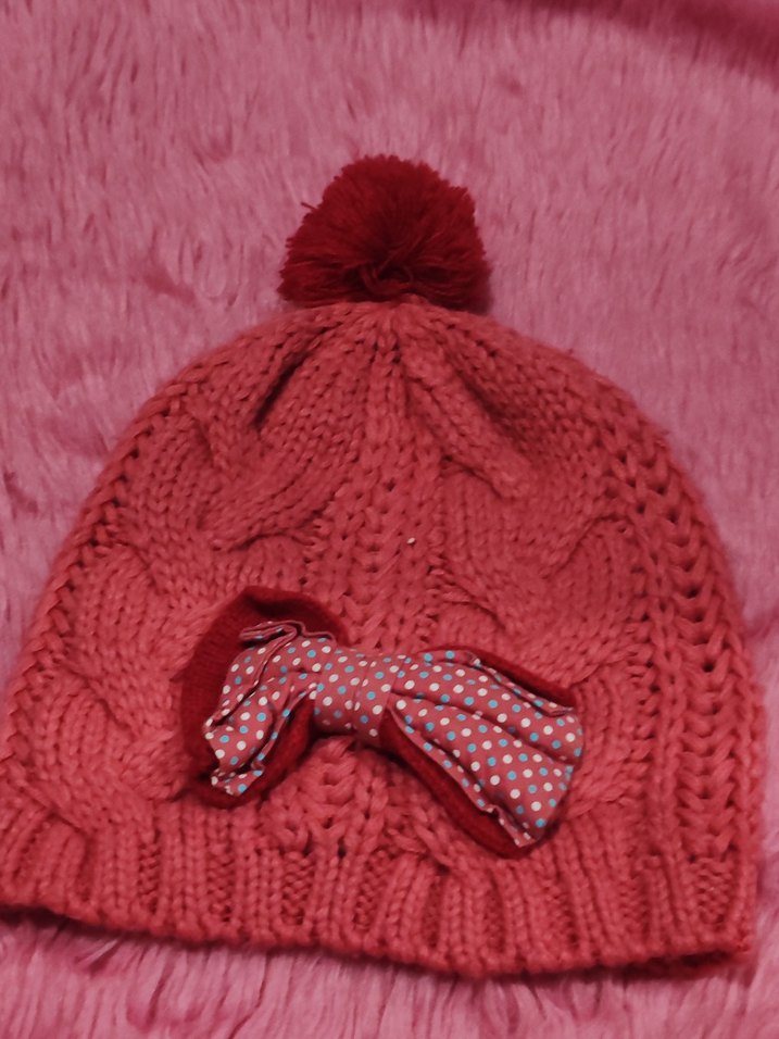 Pembe Nakışlı Örgü Kız Çocuk Bere - Görsel 2