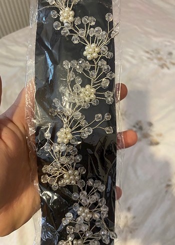 Beyaz Payetli Bohem gelin tacı - Görsel 2