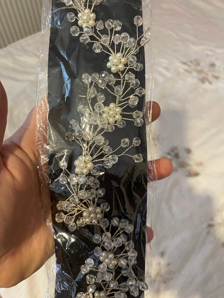 Beyaz Payetli Bohem gelin tacı - Görsel 2