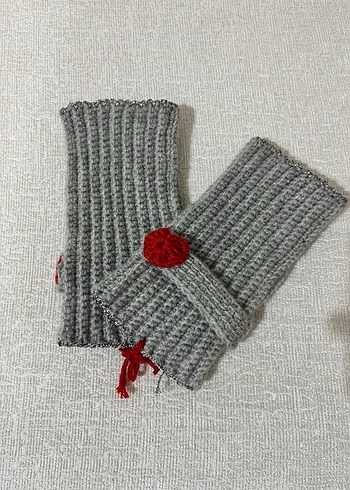 Kadın Gri Örgü Parmaksız Eldiven - Görsel 2