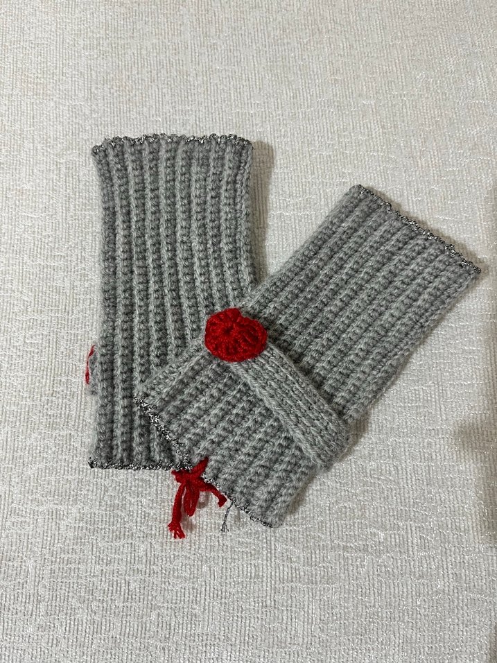 Kadın Gri Örgü Parmaksız Eldiven - Görsel 2