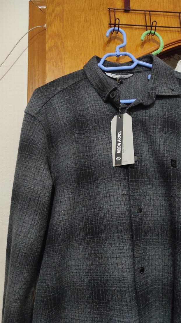 Gri Erkek Düğmeli Uzun Kollu Gömlek - Görsel 2