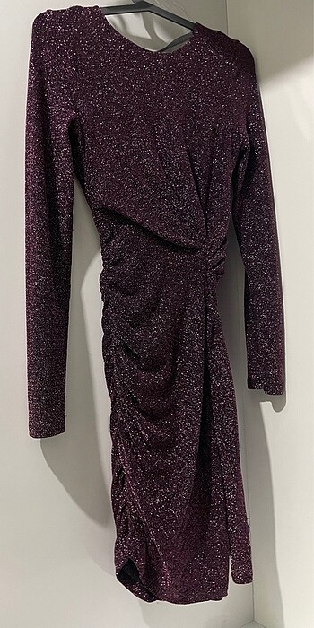 Bershka mürdüm simli gece elbisesi - Görsel 5