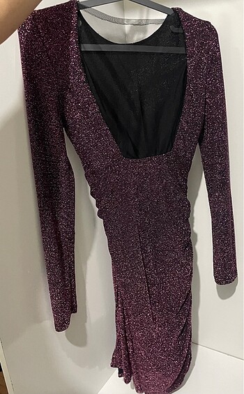 Bershka mürdüm simli gece elbisesi - Görsel 6