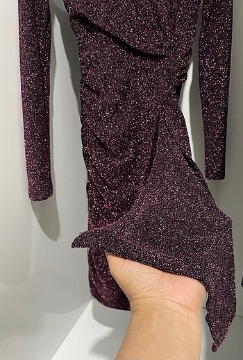 Bershka mürdüm simli gece elbisesi - Görsel 4