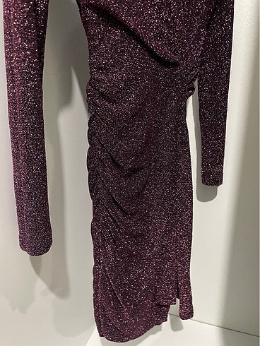 Bershka mürdüm simli gece elbisesi - Görsel 3