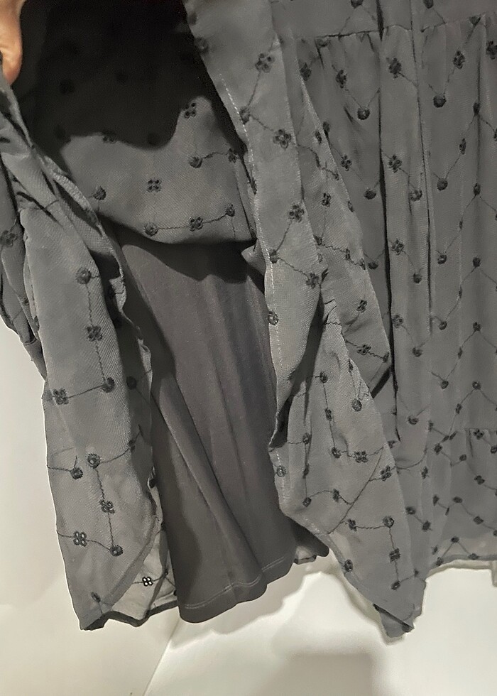 H&M ANTRASİT içi astarlı şifon kolları transparan detaylI elbise - Görsel 3