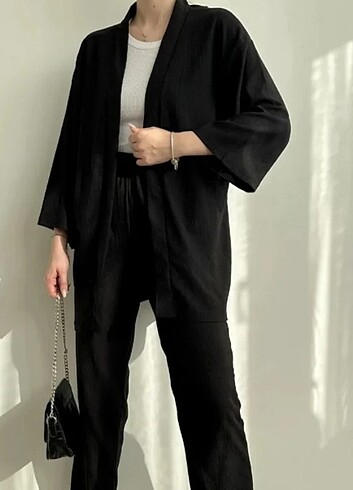 Siyah bürümcük kumaş kimono takım 