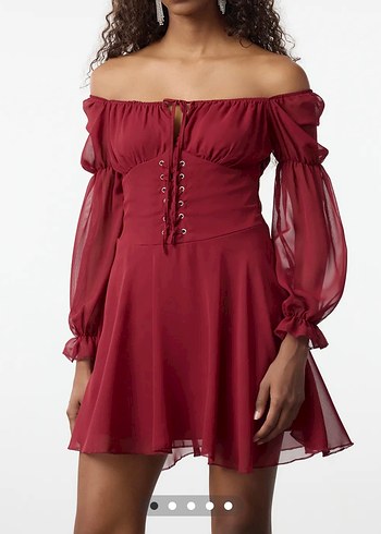 Bordo Straplez Midi şifon Elbise