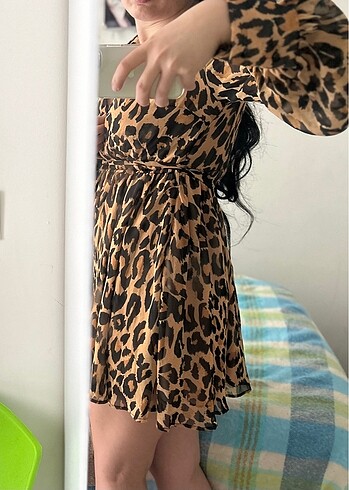 Leopar mini elbise