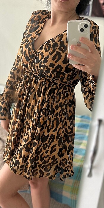 Leopar mini elbise