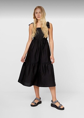 Stradivarius Askılı Poplin Midi Elbise