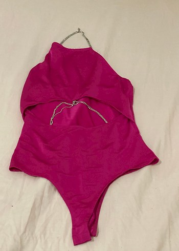 Zincir Detaylı Pembe Mini Crop Top - Görsel 2