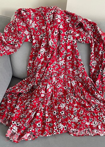 Kırmızı Çiçekli Uzun Hamile Tunik - Görsel 3