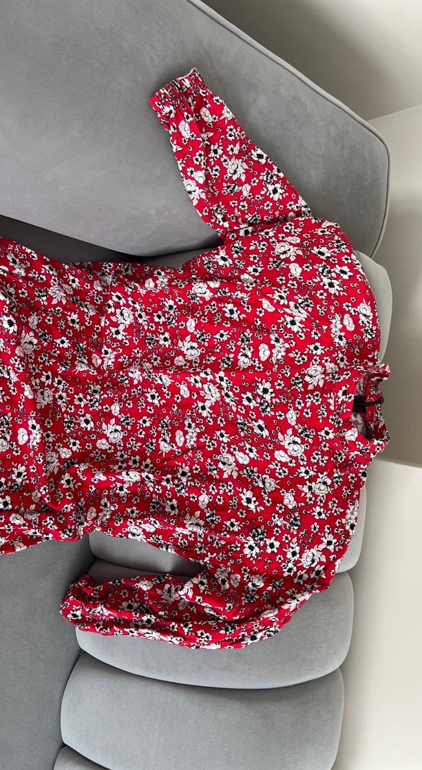 Kırmızı Çiçekli Uzun Hamile Tunik - Görsel 2