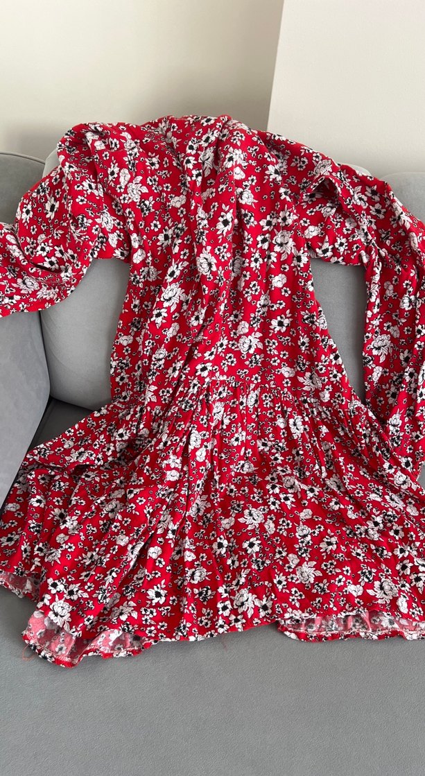 Kırmızı Çiçekli Uzun Hamile Tunik - Görsel 3