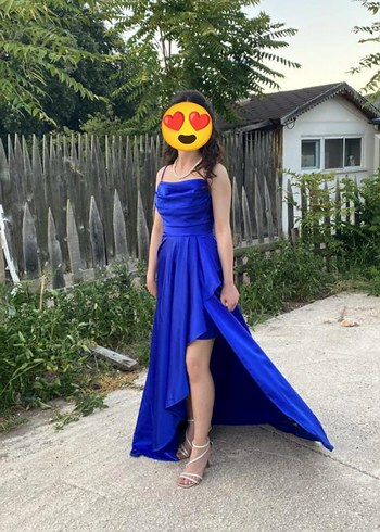 Parlak Mavi Drapeli Uzun Abiye Elbise - Görsel 2