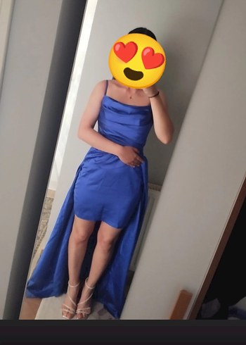 Parlak Mavi Drapeli Uzun Abiye Elbise - Görsel 3