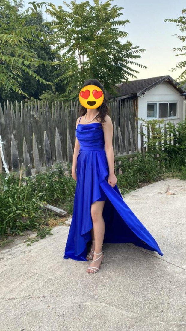 Parlak Mavi Drapeli Uzun Abiye Elbise - Görsel 2