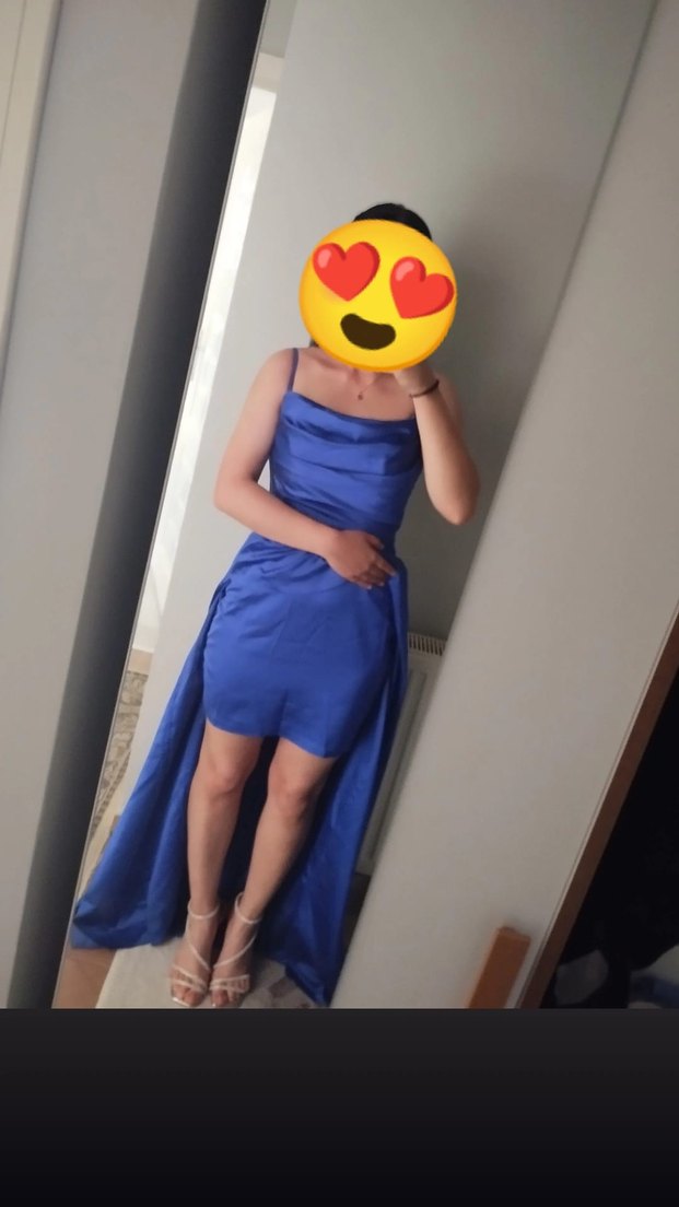 Parlak Mavi Drapeli Uzun Abiye Elbise - Görsel 3