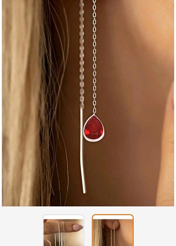 Kırmızı Zincir Detaylı Uzun Kadın Küpe - Görsel 3