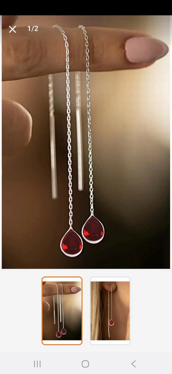 Kırmızı Zincir Detaylı Uzun Kadın Küpe - Görsel 2