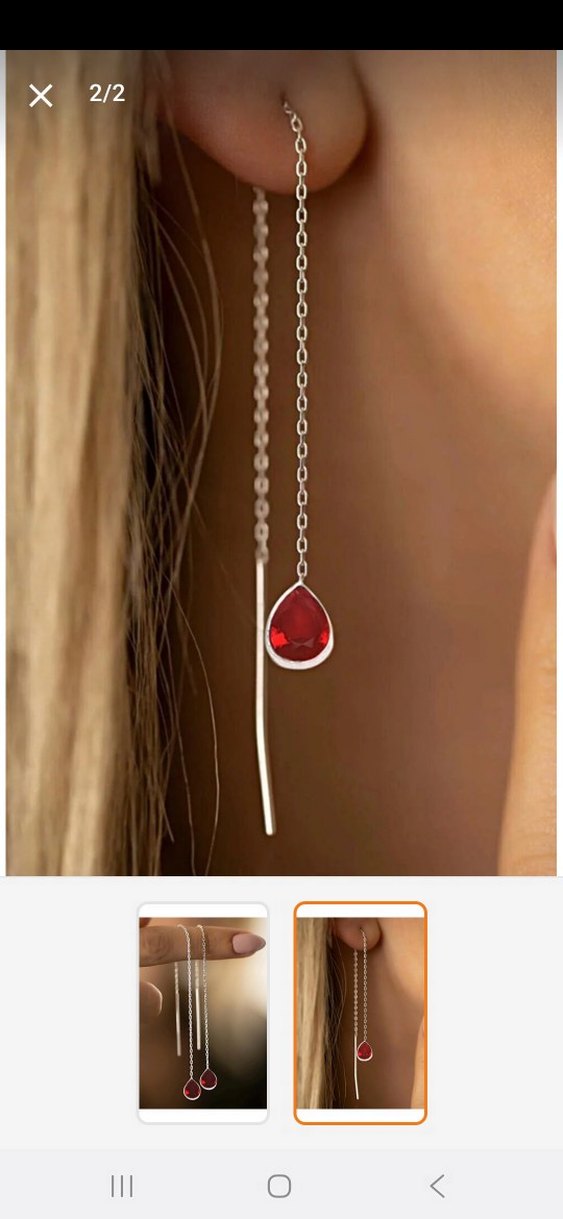 Kırmızı Zincir Detaylı Uzun Kadın Küpe - Görsel 3