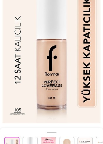 Flormar Perfect Coverage Fondöten 105 Porcelain Ivory - Görsel 2