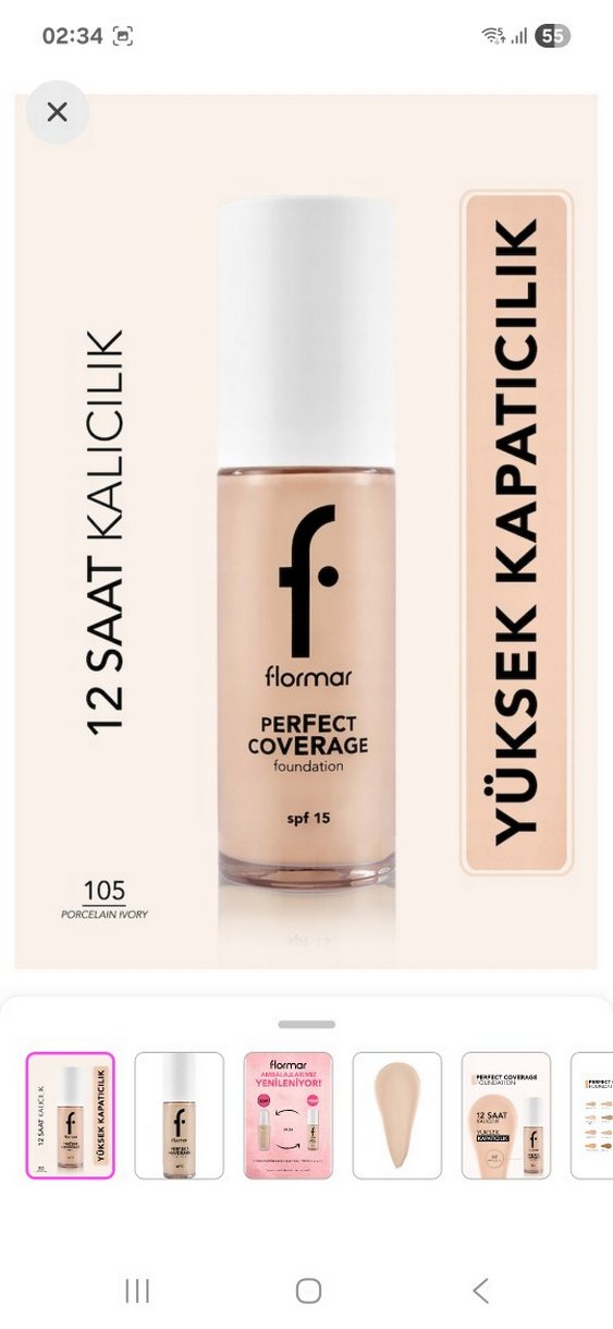 Flormar Perfect Coverage Fondöten 105 Porcelain Ivory - Görsel 2