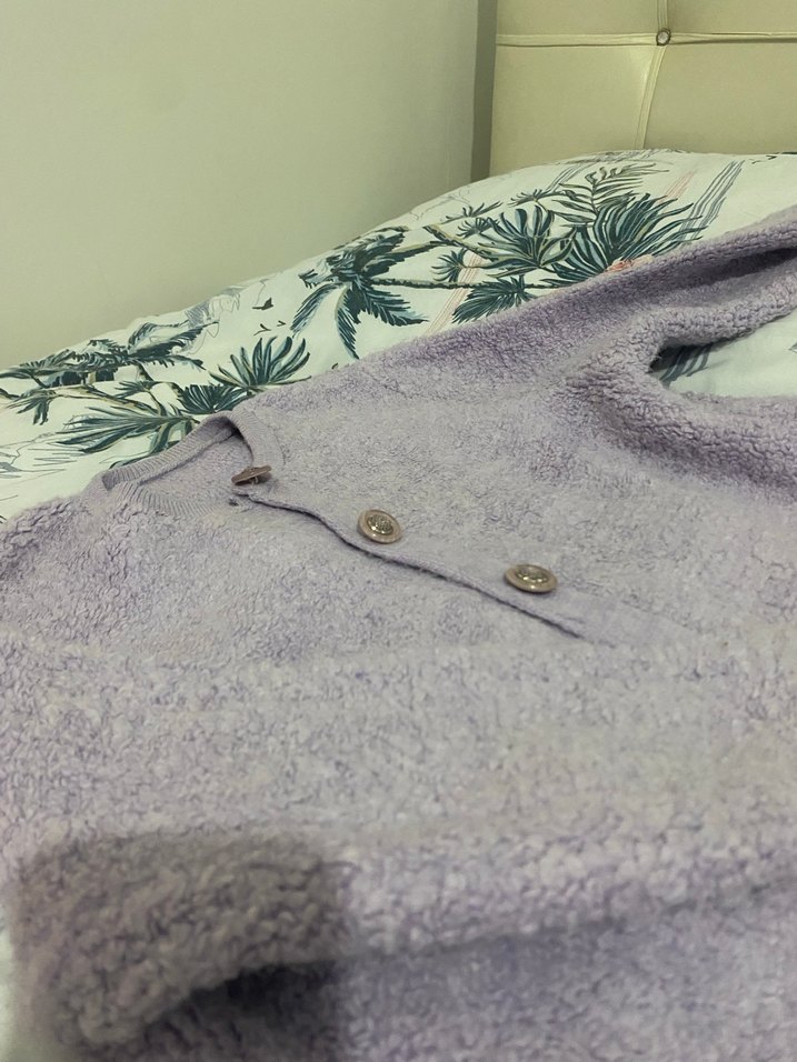 Kadın Mor Triko Uzun Kollu Hırka - Görsel 2