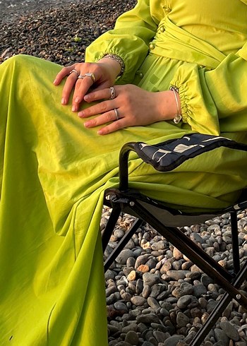 Uzun Salaş Drapeli Yeşil Kadın Elbise - Görsel 2